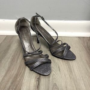 Adrienne Maloof Heels Women’s 6.5 Silver Glitter Strappy